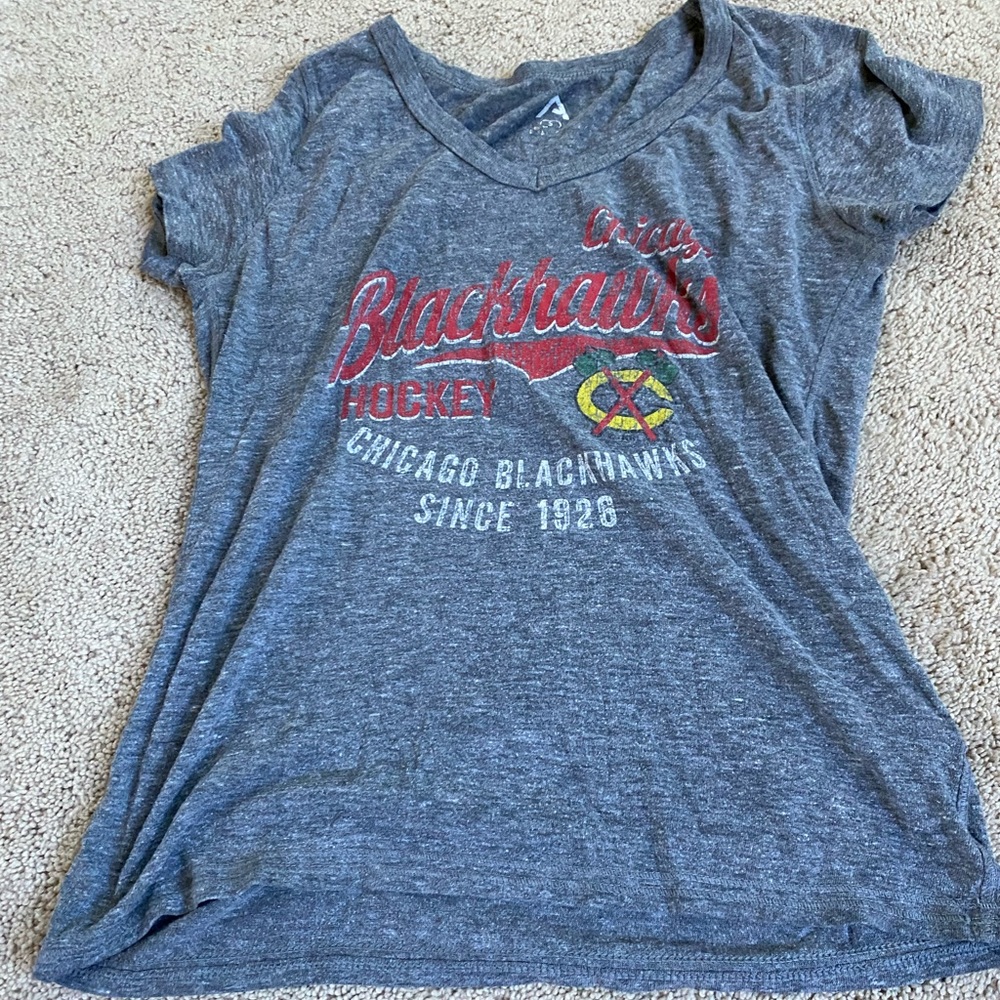 A Gray Chicago BlackHawks Hockey T-Shirt
